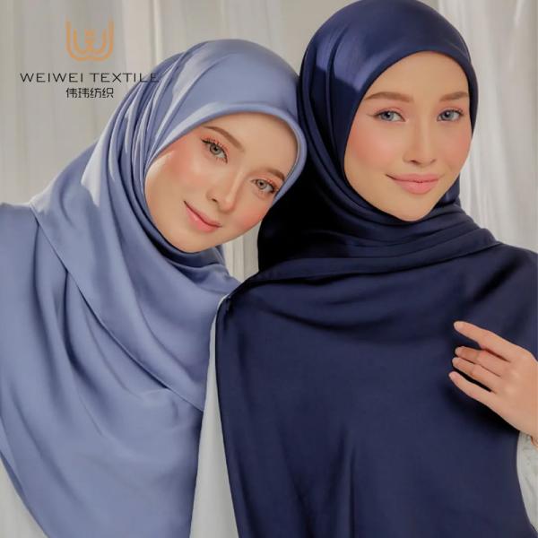 Factory Wholesale Luxury Design Soild Pattern Plain Hijab Muslim Summer Satin Scarf Shawl for Women
