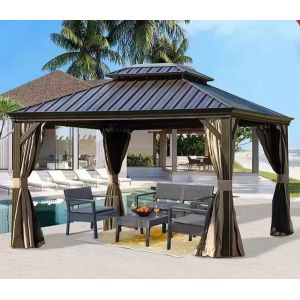 China Gazebo 3 X 6 M With Side Panels Hardtop Gazebo With Steel Roof, Light Grey on sale