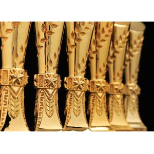 Gold Plated Polyresin Trophy Cylinder Shape Year - End Bonus For Enterprise