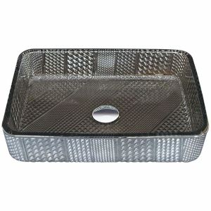 Chromed Rectangular Vessel Sinks Tempered Glass Silver Crystal