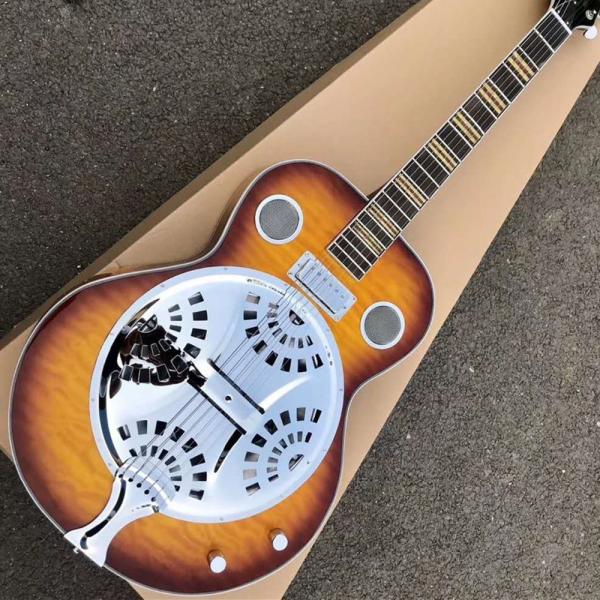 Custom Dobro Guitar with Sunburst Top Super Water Ripple Back Resonator Steel Guitar