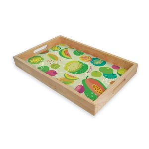 decorative bamboo wooden serving tray with color pattern