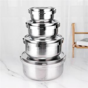 Stainless 4pcs food cookware soup cooking pot set with handle for restaurants