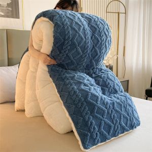 Pure Color Super Soft Jacquard Plaid Thick Winter Fleece Velvet Duvet for King