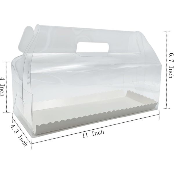 Buy Clear Roll Cake Gable Boxes With Handle & Cake Boards, Transparent Plastic Gift Boxes，Easy Carrying Pastry Containers For Bakery Christmas Wedding, Size: 11” X 4.3” X 4” at wholesale prices