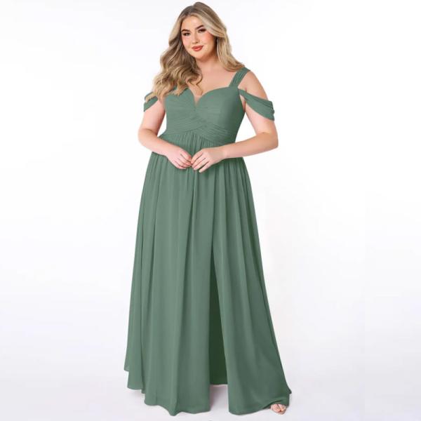 Luxury Popular A-Line Off-the-Shoulder Chiffon Long Evening Dress Floor-Length Sweetheart V-back Pleated Plus Size