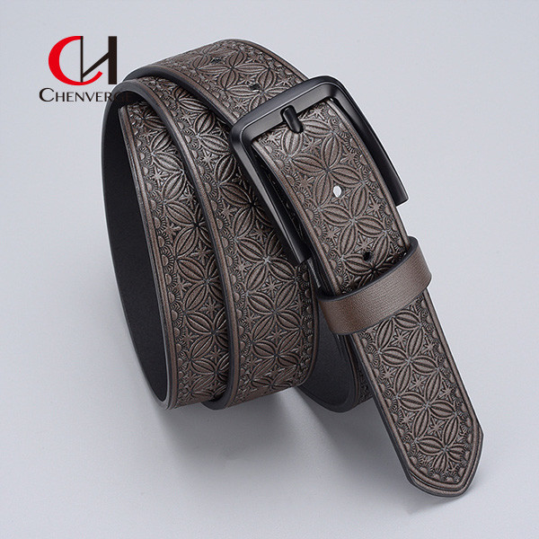 Zinc Alloy Buckle Men's Embossed Leather Belt Business Needle Buckle PU Belt 125cm