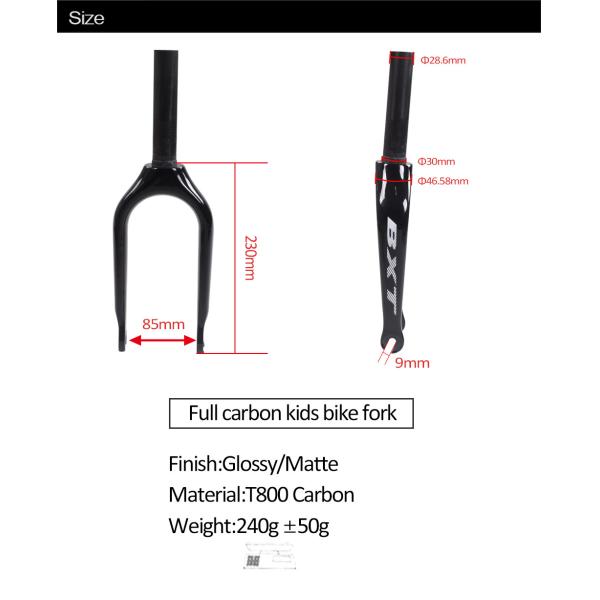12er Carbon Fiber T800 Bike Forks Small For Children Cycles