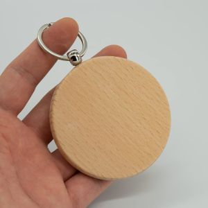Ecofriendly Blank Wooden Key Chain Laser Engraving Logo Round Shape Wood