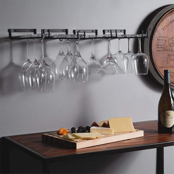 12 Inch Wine Glass Rack 2 Pack Iron Hanging Holder Cup Storage Hanger Wall Mounted for Kitchen Cabinet Bar