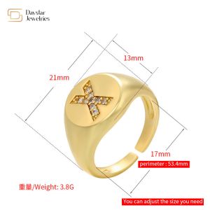 Adjustable Rhinestone Diamond Initial Ring , Chunky Zircon Gold Plated Letter
