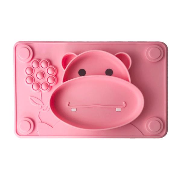 Buy Pink Silicone Baby Tray Food Grade Cow Shape BPA Free Feeding Suction Plate at wholesale prices