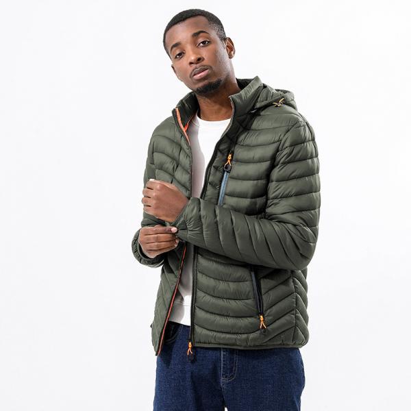 New men's autumn winter down jacket lightweight casual warm long sleeve cotton waterproof windproof coat with a detachable hood