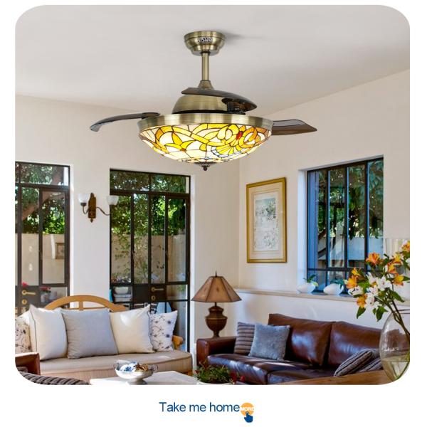 Vietnam Ceiling Fans with Lights and Hidden Blades 42 Inch 106cm Crystal Decorative Design