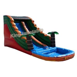 Bright Inflatable Jumping Slide , Tropical 18 Feet Water Slide With PVC