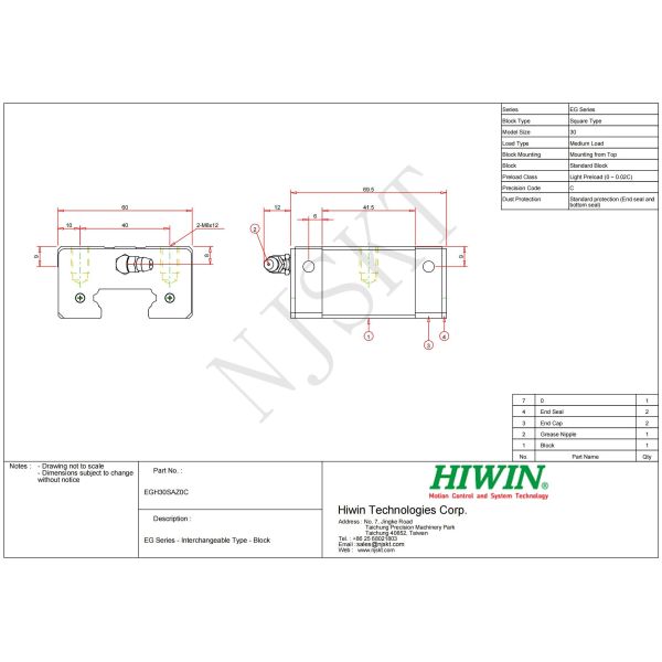 EGH30SA HIWIN Linear Guide EG Type 30mm Size Linear Guide Rail 2000mm Length