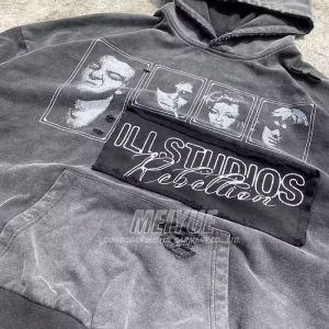 Custom Pullover Streetwear Acid Wash Hoodie Heavyweight Vintage Dtg Print Hoodie