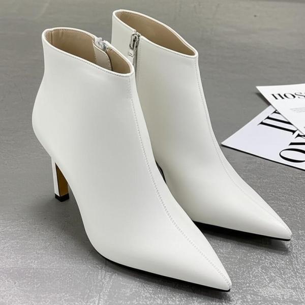 Buy White Pointed Toe Ankle Boots with 3 Inch Heel at wholesale prices