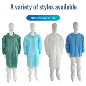 White Nonwoven Fabric Disposable Lab Coat Against Dirty PP SMS Anti Bacterial