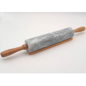 Deluxe Marble Pastry Rolling Pin Polished With Wood Handles / Cradle