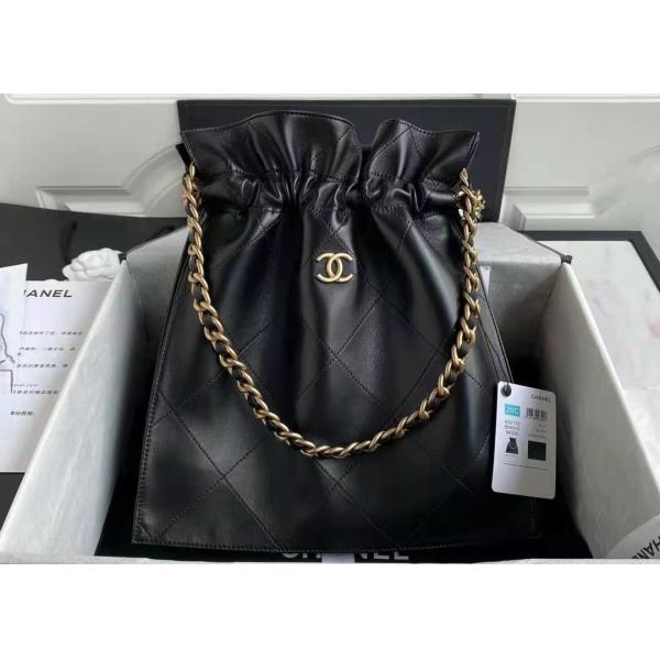 Buy Bucket Genuine Leather Shoulder Handbag , 30cm Black Chain Handbag at wholesale prices