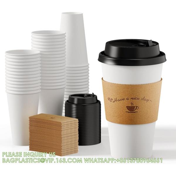 Paper Coffee Cups 16 Oz, Disposable Coffee Cups With Lids And Kraft Sleeves,
