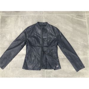 Womens Ink PU Leather Jacket , Female Biker Jackets With Binding Insertion