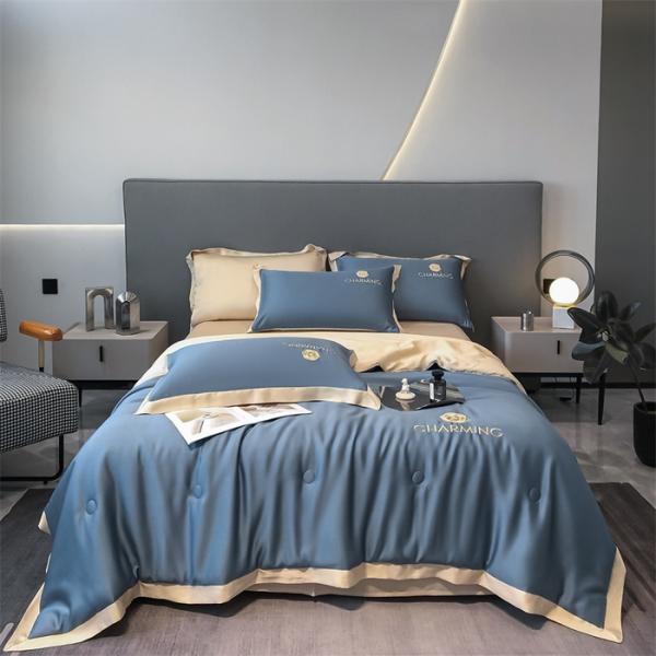 Luxury Washed Silk Embroidered Summer Quilt Set 4 Pcs 3 Pcs No Hair Loss Healthy Sleep