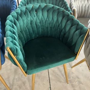 Modern Velvet Upholstered Dining Chair with Gold Metal Legs