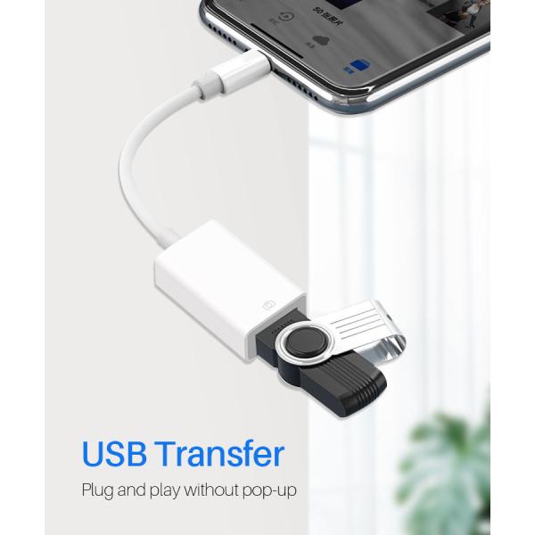 White OEM USB OTG Cable Adapter ROHS USB To Lightning OTG Cable