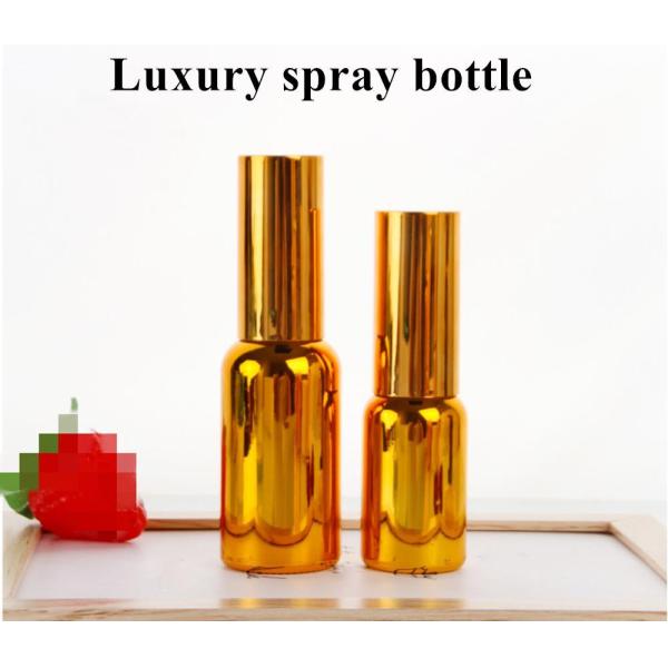 High Quality Luxury Shiny Gold UV Electroplate Serum Essential Oil Glass Dropper Bottle with Spray Head