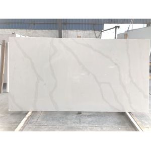White Gold Artificial Calacatta Quartz Stone Table Top Slab For Kitchen Counter