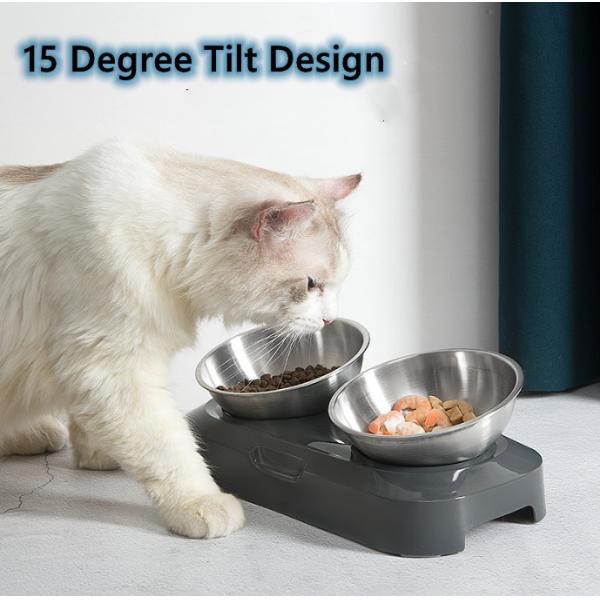 15° Tilted Raised Stainless Steel Indoor Cats Bowls With Stand For Food And