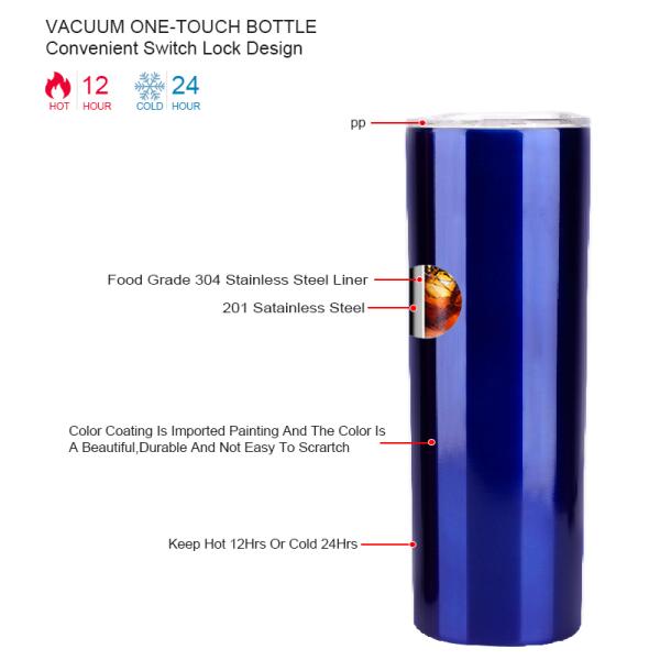 2020 Factory WeVi Double Wall Vacuum Insulated Stainless Steel 20oz Travel Skinny Straight Cup With Straw