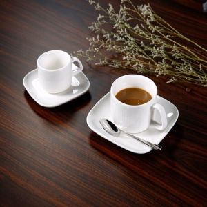 Square White Ceramic Restaurant Porcelain Teacup Customized