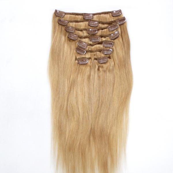 Buy 7 Small Pieces Virgin Human Hair Clip In Hair Extensions Color #27 Can Customized Other Colors at wholesale prices