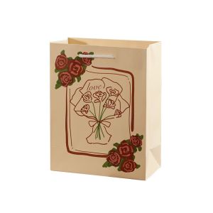Luxury Handheld Custom Printed Kraft Paper Bags Painted Rose Flowers