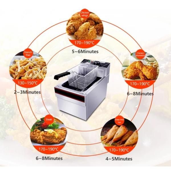 Stainless Steel Deep Fryer 13l Capacity Temperature Range 50-200C for Hotel Restaurant