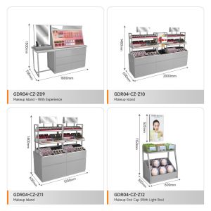 Store Showcase Grey Wooden Corner Cabinet With Light Box For Branded Store