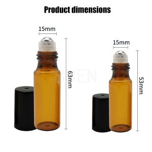 Empty Amber Glass Roller Bottles Essential Oil With Steel Roll