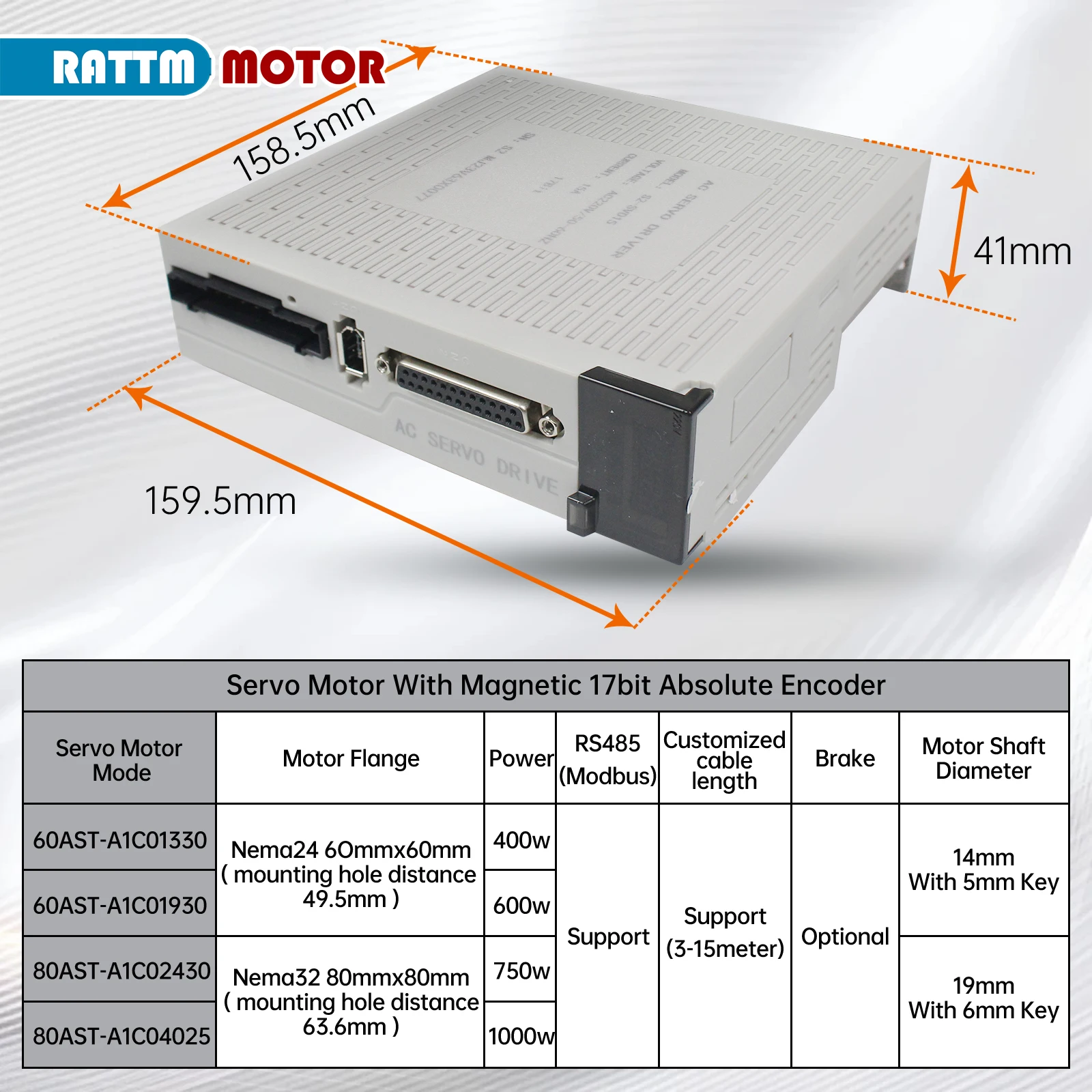 750W AC Servo Motor Kit 2.39N.M CNC Set Kit Magnetic Or Optical Encoder