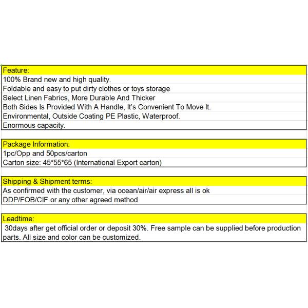 Toy storage bag Foldable washing laundry clothes basket large box customizable colors plan facility