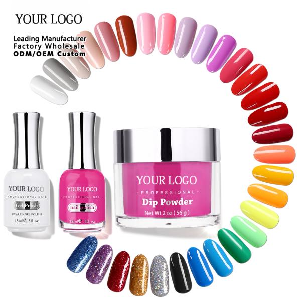 Fast Drying Dip Powder 3 in 1 Set Perfect Color Matching Gel Polish Nail Lacquer Varnish OEM Nails Dipping Powder Kit Customized