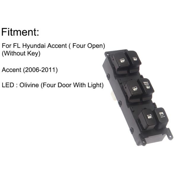 Auto Power window switch Front Left for Hyundai Accent four door with light 2006-2011 OE 93570-1E110