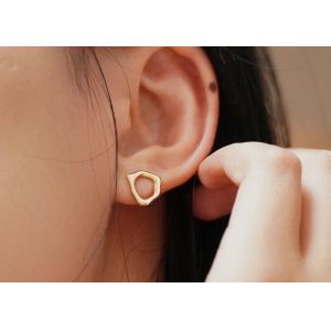 Irregular Circle 9k Gold Earrings 8mm Dimension for Anniversary
