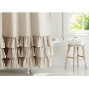 Customized Pure Linen Ruffle Shower Curtain HandMade White / Gray / Flax