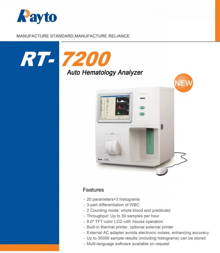Rt-7200 Rayto Hematology Analyzer Cbc Blood Test Machine Hematology Analyzer