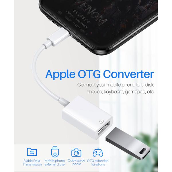White OEM USB OTG Cable Adapter ROHS USB To Lightning OTG Cable