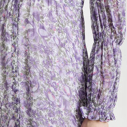 Ladies V Neck Floral Dress for Women Print Clothing Manufacturers Elegant Long Custom Logo Puff Sleeve Viscose Gown