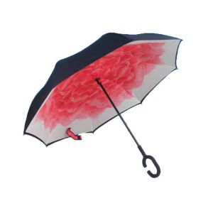 Hands Free C Handle Reverse Inverted Umbrella Folding Double Layer Windproof